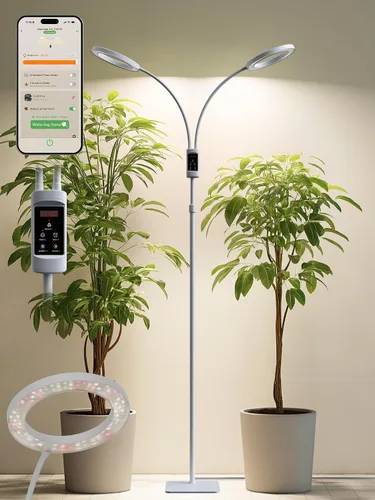 Vista 9 de Luces de Crecimiento Inteligentes para Plantas de Interior, 48W Luz de Planta de 2 Cabezales con Temporizador Automático, Luz LED de Crecimiento