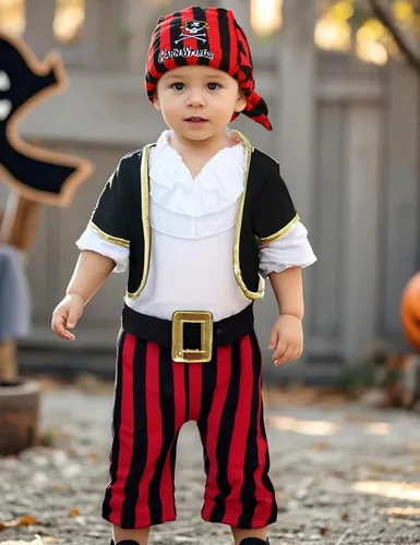 Vista 3 de COSLAND Disfraz de pirata para bebé y niño pequeño, 4 piezas, algodón, traje de Halloween, 3-24 meses