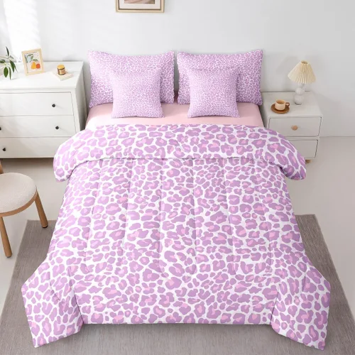Vista 32 de Erosebridal Juego de edredón de 7 piezas con estampado de leopardo, tamaño Queen, juego de ropa de cama súper suave con estampado de guepardo, juego