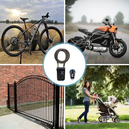 Vista 7 de Mengshen Candado para bicicleta con control remoto, alarma de vibración antirrobo con 31 pulgadas de longitud de cable, impermeable IP55