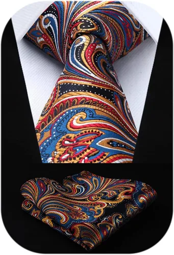 Vista 221 de HISDERN Corbatas para hombre, corbata de cachemira y bolsillo cuadrado tejido clásico floral para hombre, corbata de fiesta de boda