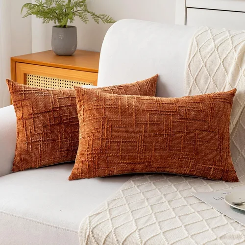 Vista 28 de Fundas de almohada decorativas de 18 x 18 pulgadas, juego de 4, suaves, sólidas, de estilo granja, fundas de almohada de chenilla para sofá, fundas