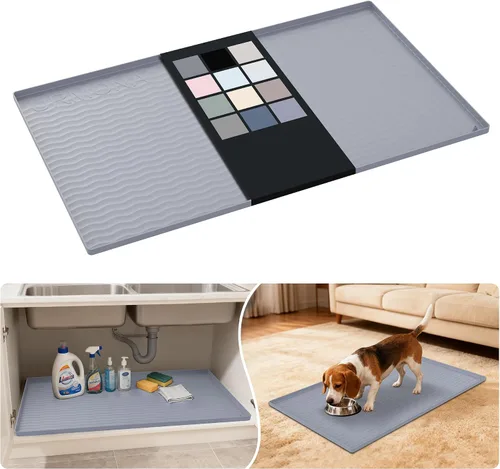 Vista 13 de URMONA - Tapete de silicona impermeable para debajo del fregadero, 16 x 10 Beige