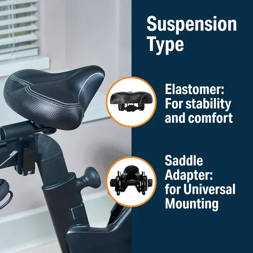 Vista 4 de Bikeroo Extra Wide Replacement Saddle - Fits Indoor & Outdoor Bicycles - Steel Spring & Elastomer Suspension - Center Cutout - Memory Foam
