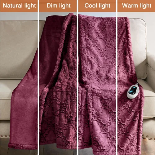 Vista 7 de Beautyrest Manta eléctrica de piel sintética cepillada larga con diseño texturizado Ogee, apagado automático, prácticamente cero EMF, configuración