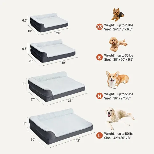 Vista 2 de Amazon Basics Cama lavable en forma de L para perros grandes, sofá cama antideslizante para mascotas para perros de interior, cama jaula, 42 x 30 x