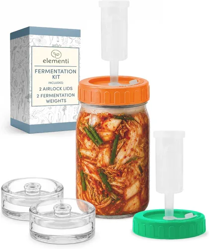 Vista 9 de Elementi Kit de fermentación – Juego de 2 pesos de fermentación de vidrio de fácil agarre y tapas de fermentación para tarros Mason de boca ancha