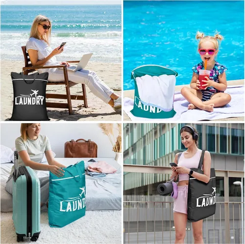 Vista 2 de 2 piezas de bolsas grandes de viaje para lavandería - Bolsa húmeda impermeable lavable para ropa sucia, traje de baño, entrenamiento, gimnasio
