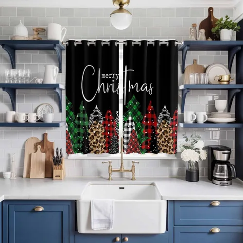 Vista 19 de Libaoge Cortinas de Navidad para cocina, dormitorio, juego de 2 paneles, diseño de muñeco de nieve de Navidad, cortinas de invierno con copos