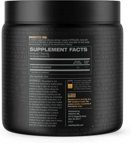 Vista 7 de HOSSTILE Citrulina, polvo fermentado de L-citrulina, suplemento de óxido nítrico para mejorar el flujo sanguíneo y bombas musculares, vegano, sin