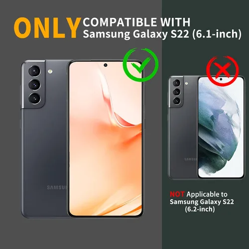 Vista 2 de Funda para Samsung Galaxy S22 5G (solo no es compatible con Plus o Ultra), funda de protección de grado militar con protector de pantalla HD y Negro