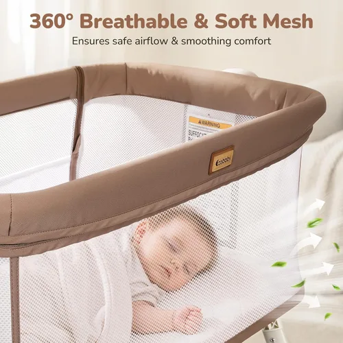Vista 6 de Ezebaby Rocking Baby Bassinet Bedside Sleeper: 3-in-1 Bedside Bassinet for Baby - Breathable Full-Mesh Crib with Mattress 6 Height Adjustable with