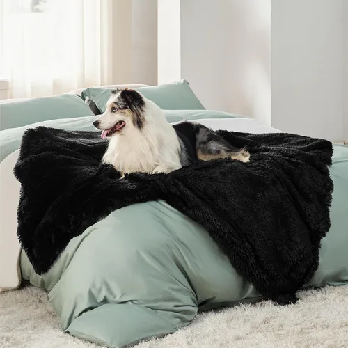 Vista 10 de Bedsure Mantas impermeables para perros grandes, piel sintética esponjosa, 50 x 60 pulgadas Plush Fuzzy Reversible Pet Blankets for Couch and Dog