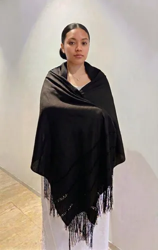 Vista 5 de Mexican Handmade Fiesta Rebozo Shawl XLarge Negro
