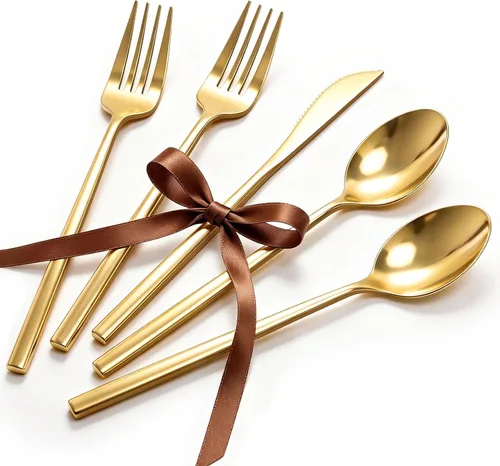 Vista 11 de Cubiertos de plástico beige, juego de cuchara de tenedor y cuchillo
