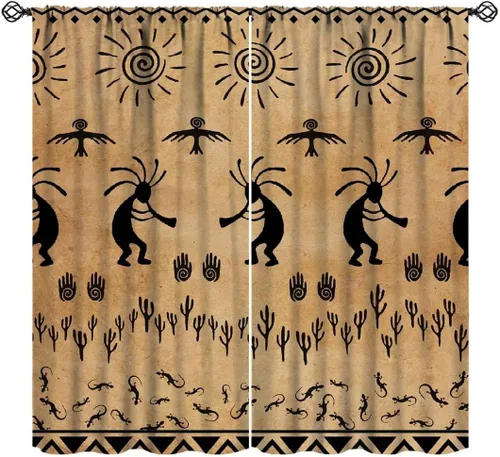 Vista 11 de Cortinas aztecas tribales, cortinas nativas, boho, cráneo, patrón tribal nativo, oscurecimiento de habitación, bolsillo para barra, tratamiento