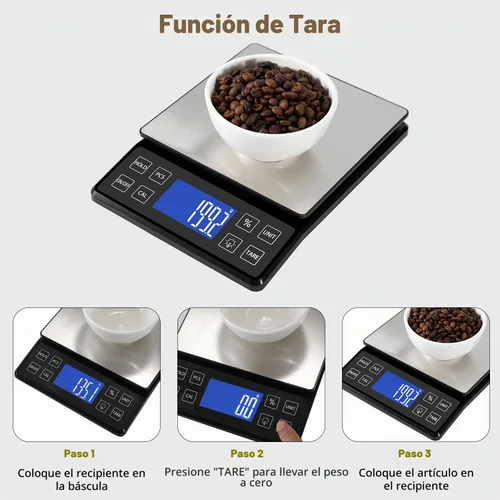 Vista 5 de SEMIER Báscula digital de cocina con alta precisión de 0.1 g/0.001 oz, báscula de panadería de alimentos de 5 kg/11 lb con % de función