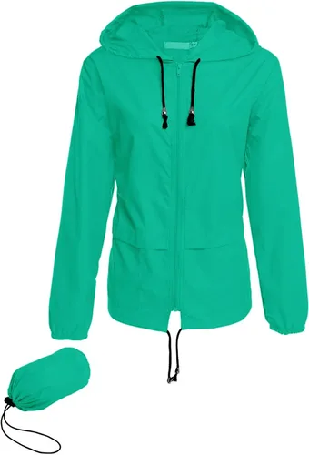 Vista 24 de Avoogue - Chaquetas de lluvia para mujer, diseño ligero, con capucha, para exteriores, impermeables, cortavientos Verde militar