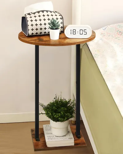 Vista 9 de Eufrozy Mesa auxiliar de madera pequeña de 24 pulgadas redonda con cesta