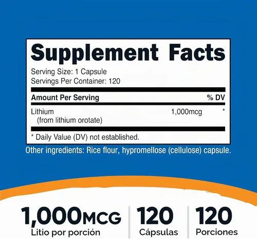 Vista 2 de Nutricost Orotato de litio (1,000 mcg) 120 cápsulas - Vegano, sin gluten, sin OMG GMO-Free