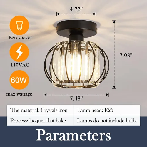 Vista 2 de Modern Celing Light 2 Pack Semi Flush Mount Fixture Small Crystal Chandelier Mini Indoor Ceiling Lamp for Bathroom Hallway Foyer Porch Hall Black2