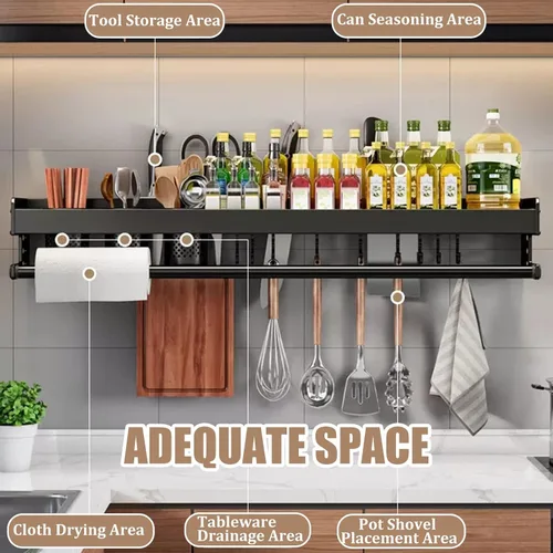 Vista 2 de Soporte colgante de pared para especias, ahorro de espacio para cocina, estante de almacenamiento de cocina para utensilios, organizador de baño