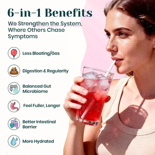 Vista 4 de Polvo de fibra prebiótica diaria 6 en 1 para la salud intestinal y digestiva, apto para GLP-1, suplemento de fibra sin azúcar en polvo