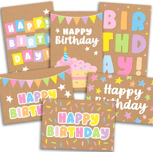 Vista 12 de 24 tarjetas de cumpleaños a granel con sobres, tarjetas de feliz cumpleaños Beige Pastel 24 piezas