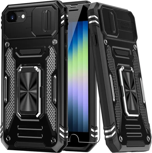 Vista 7 de MERRO Funda para iPhone 13 Pro con protector de pantalla, protección de cámara deslizante, funda resistente de grado militar con soporte magnético