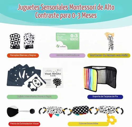 Vista 2 de vocheer Juguetes para bebés de alto contraste para recién nacidos, set
