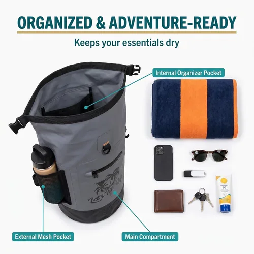 Vista 6 de Let's Tie Up Bolsas secas impermeables para navegación y exteriores Bolsa seca enrollable definitiva: estilo, funcionalidad y protección 100%
