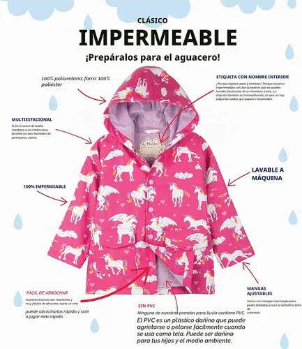 Vista 5 de Hatley Chaqueta de lluvia estampada con botones para niña Arcoiris Unicornios