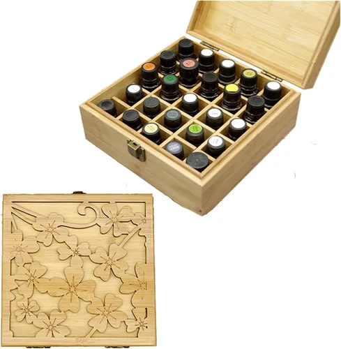 Vista 6 de Caja Organizadora de Viaje de Almacenamiento de Aceite Esencial de Bambú Pure Vie con Etiqueta de Tapa de Botella - Envase de Fragancia para Esmalte