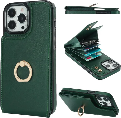 Vista 12 de Folosu Funda compatible con iPhone 13 Pro Max con soporte para tarjetas, rotación de 360°, soporte de anillo de dedo con función atril, protección