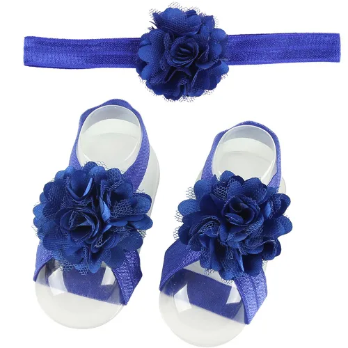 Vista 6 de 8 pares de diademas de flores de satén y sandalias descalzas para bebés y niñas pequeñas (8 pares S1)
