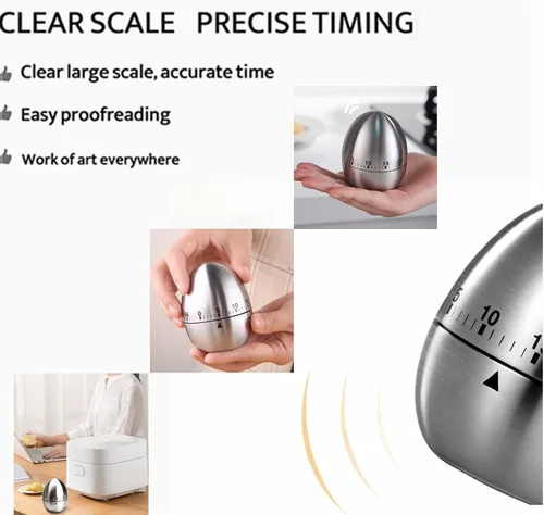 Vista 7 de Temporizadores de huevos de cocina para hervir huevos, temporizador mecánico de cocina con alarma giratoria con 60 minutos de acero inoxidable