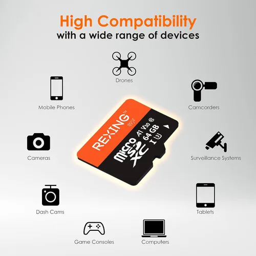 Vista 3 de RexingUSA Tarjeta SD microSDXC UHS-3 4K Full HD de 64 GB de monitoreo de transferencia de alta velocidad con adaptador para cámaras de salpicadero