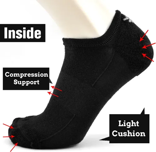 Vista 4 de Busy Socks Calcetines deportivos de lana merino para correr para hombres y mujeres, de corte bajo, finos y suaves, con agarres antideslizantes