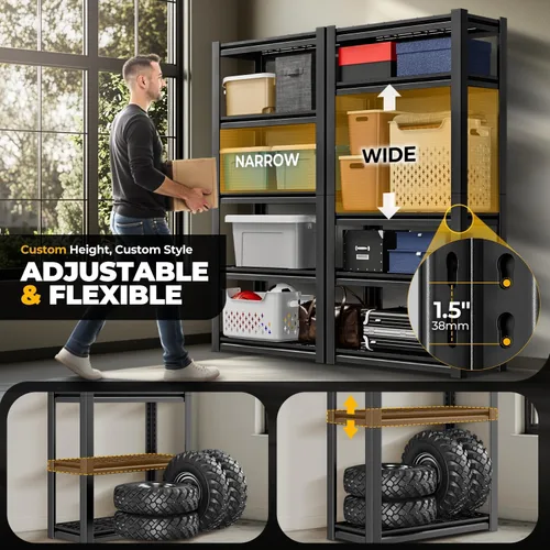 Vista 4 de Auto Dynasty Estantes de Almacenamiento de 5 Niveles, 72" de Alto Resistente (Capacidad de 3000 LBS) Estantería de Garaje Ajustable, Unidad