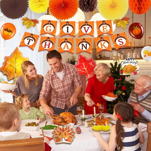 Vista 7 de Suministros de decoración de fiesta de Acción de Gracias, decoraciones de otoño de Acción de Gracias, incluyendo pancarta de Acción de Gracias