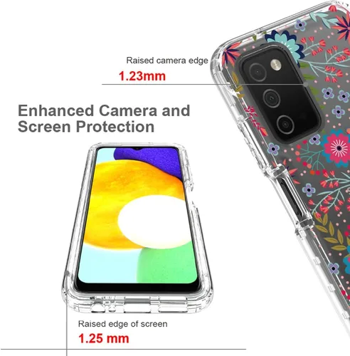 Vista 2 de Funda para Galaxy A03S / SamsungA03S SM-A037U con protector de pantalla de vidrio templado, cuerpo completo transparente floral TPU delgado funda