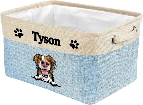 Vista 21 de Cesta de almacenamiento plegable personalizada con lindo borde de perro, plegable y resistente de tela resistente para juguetes de mascotas, cubo