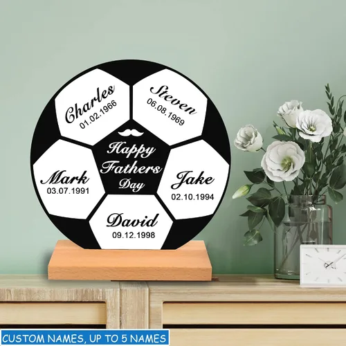 Vista 4 de Placa de fútbol con nombres personalizados para el día del padre, decoración acrílica, regalo para papá de hija/hijo, regalo del día del padre