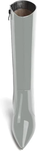 Vista 52 de AMBELIGHT Botas altas hasta la rodilla con cremallera y puntera puntiaguda para mujer, de patente sólida, tacón alto, 3.3 pulgadas