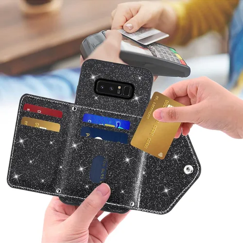 Vista 3 de Asuwish Funda de teléfono para Samsung Galaxy Note 8 con protector de pantalla de vidrio templado y correa cruzada, cordón para tarjeta de crédito