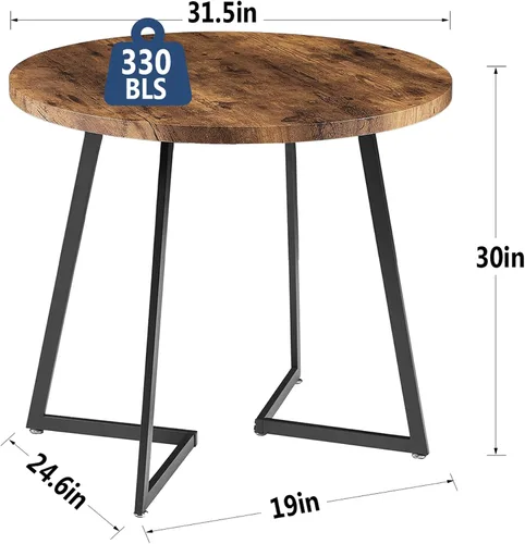 Vista 7 de Mesa redonda de comedor VECELO con tablero de grano de madera y marco de acero, para cocina, sala de estar, oficina, conferencia, 2 a 4 personas