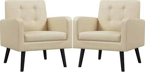 Vista 13 de Yaheetech - Sillas de acento de mediados de siglo, silla moderna tapizada de piel sintética para sala de estar, sillón acogedor con respaldo