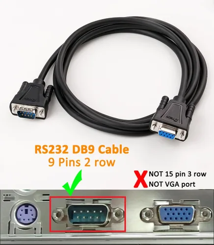 Vista 2 de DTech DB9 RS232 - Cable serie macho a hembra, cable de módem nulo, cruce de 7 cables para comunicación de datos (1.5 pies, negro)