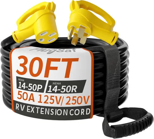 Vista 10 de PlugSaf - Cable de extensión para caravana de 15 pies y 30 amperios para exteriores, 10AWG 125V 3750W STW, color amarillo NEMA TT-30P/R, Flexible