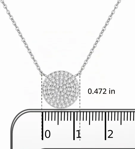 Vista 3 de Collar con colgante redondo de disco pavé de plata de ley 925 con circonita cúbica de 18 pulgadas Dorado